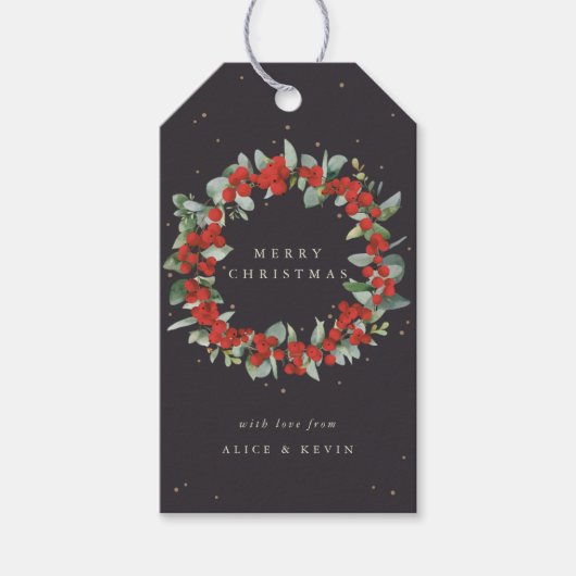 ソフトブラックレッドベリー+ユーカリのクリスマス/ホリデー ギフトタグ (正面)