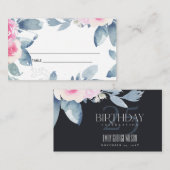 ソフトブラック赤面ブルーフローラ25TH ANY AGE誕生日 プレイスカード (正面/裏面)