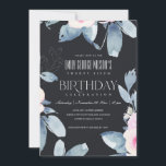 ソフトブラック赤面ブルーフローラ25th ANY AGE誕生日 招待状<br><div class="desc">これもし以上のカスタマイズやその他の一致する項目が必要な場合は、感じyellowfebstudio@gmail.comでお気軽にご連絡ください</div>