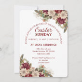 ソフトブルゴーニュ素朴バラフローライースター日曜日 招待状 (正面)
