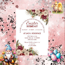 ソフトブルゴーニュ素朴バラフローライースター日曜日 招待状