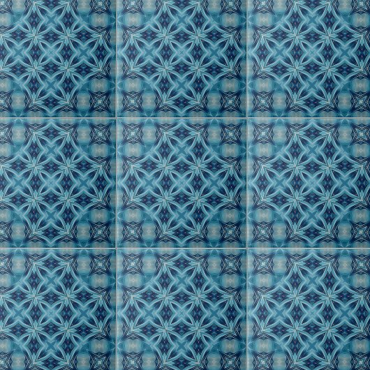 ソフトブルーおよびインディゴ対称幾何学模様 タイル