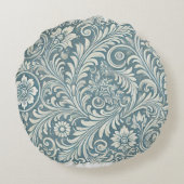 ソフトブルーとアイボリーでダムパターンをスクロール ラウンドクッション (裏面)