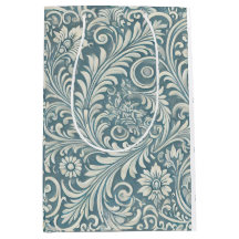 ソフトブルーとアイボリーのダマスクパターン