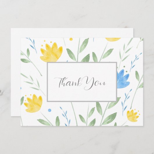 ソフトブルーとイエローウォーターのカラーモチーフ サンキューカード (正面/裏面)