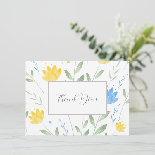 ソフトブルーとイエローウォーターのカラーモチーフ サンキューカード (スタンド正面)