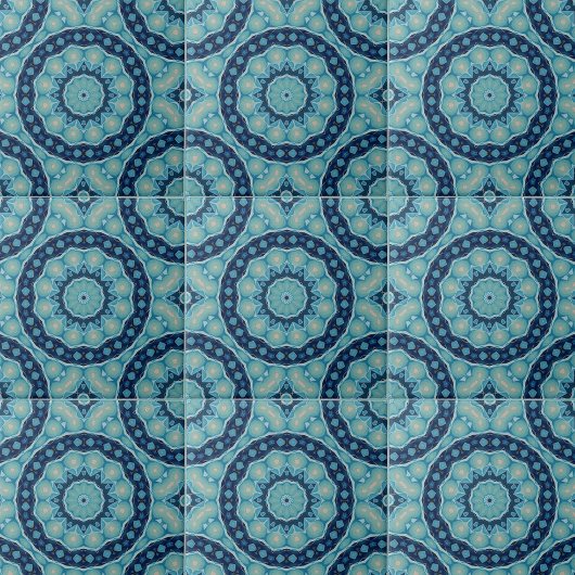 ソフトブルーとインディゴの対称ジオメトリ形状 タイル