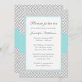 ソフトブルーとグレーのシェブロンブライダルシャワー 招待状 (正面/裏面)