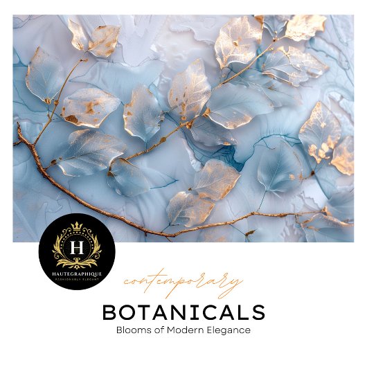 ソフトブルーとゴールドのボタニカルデコパージュ 薄葉紙