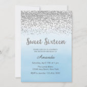 ソフトブルーとシルバーのスイート16誕生日招待状 招待状 (正面)