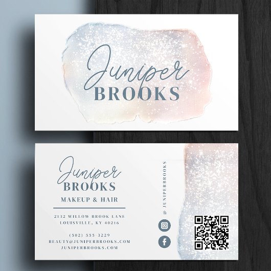 ソフトブルーとピンクの水色グリッターソーシャルメディア 名刺