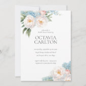 ソフトブルーとピンクの花クラシックブライダルシャワー 招待状 (正面)