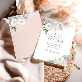 ソフトブルーとピンクの花クラシックブライダルシャワー 招待状