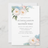 ソフトブルーとピンクの花クラシック植物学 招待状 (正面)