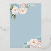 ソフトブルーとピンクの花クラシック植物学 箔招待状 (裏面)