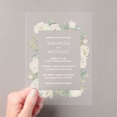 ソフトブルーとピンクの花春植物学 アクリル招待状 (インサイチュ (ポータブル))