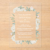 ソフトブルーとピンクの花春植物学 アクリル招待状 (正面)