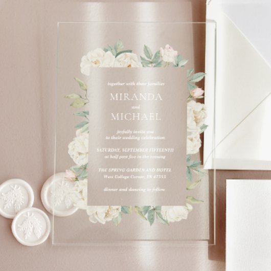 ソフトブルーとピンクの花春植物学 アクリル招待状