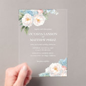 ソフトブルーとピンクの花春植物学 アクリル招待状 (インサイチュ (ポータブル))