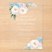 ソフトブルーとピンクの花春植物学 アクリル招待状 (正面)