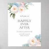 ソフトブルーとピンクの花結婚の歓迎 ポスター (正面)