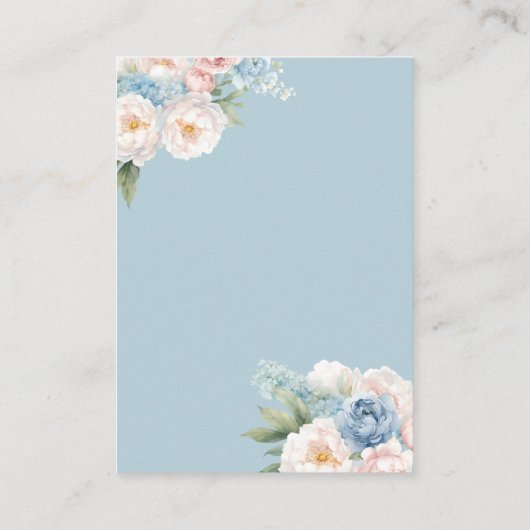 ソフトブルーとピンクの花QRコード結婚の詳細 エンクロージャーカード (裏面)