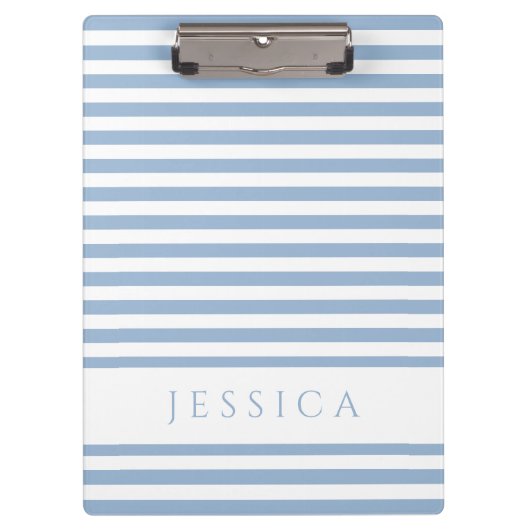 ソフトブルーとホワイトのストライプ柄 名前入り クリップボード (正面)