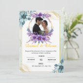 ソフトブルーとホワイトのフローラ結婚ズ 招待状 (スタンド正面)