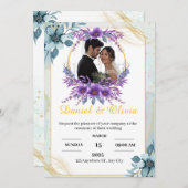 ソフトブルーとホワイトのフローラ結婚ズ 招待状 (正面/裏面)