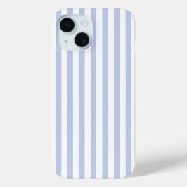 ソフトブルーとホワイトの縦ストライプ パターン アート iPhone 15ケース