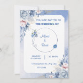ソフトブルーとホワイトの花柄結婚式カード 招待状 (正面)