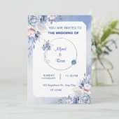 ソフトブルーとホワイトの花柄結婚式カード 招待状 (スタンド正面)