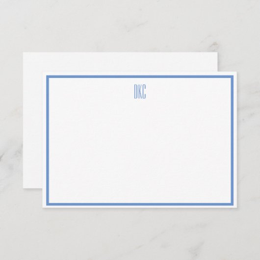 ソフトブルーとホワイトフモノグラムのラットノートカード 招待状 (正面/裏面)