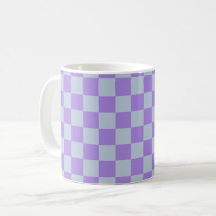 ソフトブルーとラベンダ市松模様にー コーヒーマグカップ