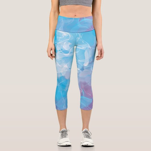 ソフトブルーと薄紫抽象芸術 カプリレギンス (正面)