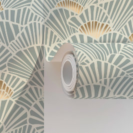 ソフトブルーと金ゴールドアートの幾何学的ファンシェルDec 壁紙