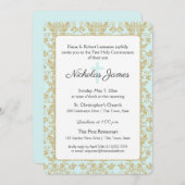 ソフトブルーと金ゴールドダマスコファースト 招待状 (正面/裏面)