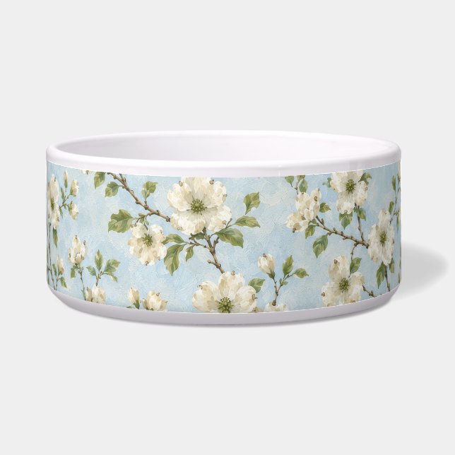 ソフトブルーのサザンドッグウッドの花柄 ボウル (正面)
