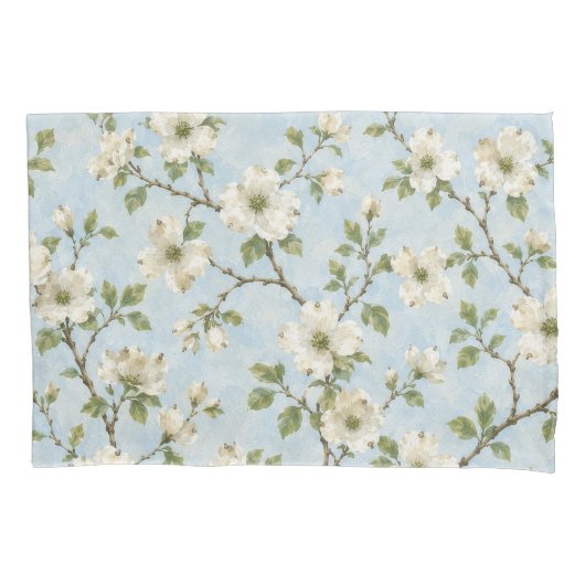 ソフトブルーのサザンドッグウッドの花柄 枕カバー (正面)