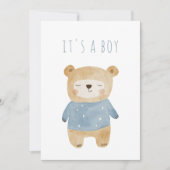 ソフトブルーのテディベア　スリーピー　ベイビーシャワー 招待状 (正面)