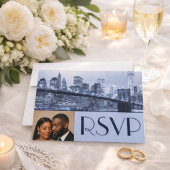 ソフトブルーのブルックリン橋の結婚式RSVP 招待状