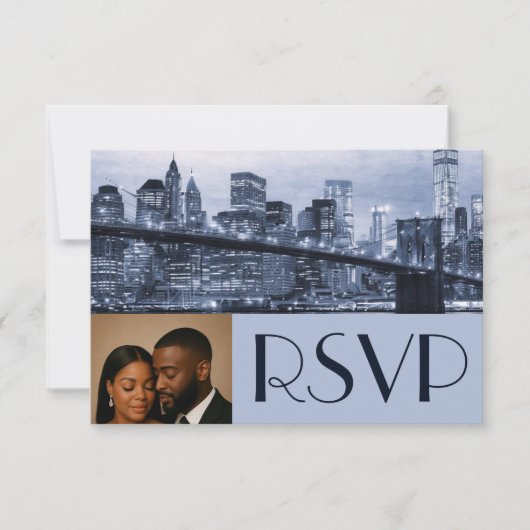 ソフトブルーのブルックリン橋の結婚式RSVP 招待状 (正面)