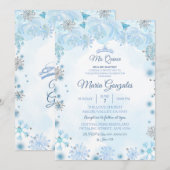 ソフトブルーのホリデーシーズン スウィート15歳の誕生日 招待状 (正面/裏面)