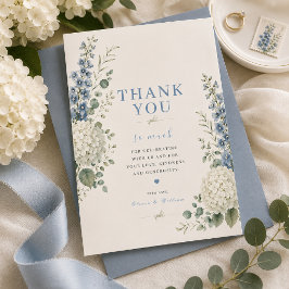 ソフトブルーのボタニカル ウェディングサンクスカード サンキューカード