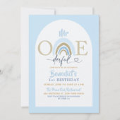 ソフトブルーのミニマルなお誕生日ボーイ ワンダフル 招待状 (正面)