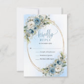 ソフトブルーのユーカリの花嫁RSVP 出欠カード (正面)
