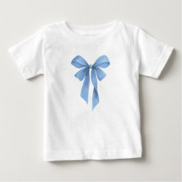 ソフトブルーのリボンの男の子のベビーシャワーパーティー ベビーTシャツ