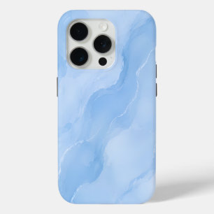 ソフトブルーの大理石抽象パターン iPhone 15 PROケース