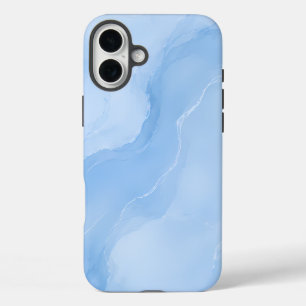ソフトブルーの大理石抽象パターン iPhone 16 PLUSケース