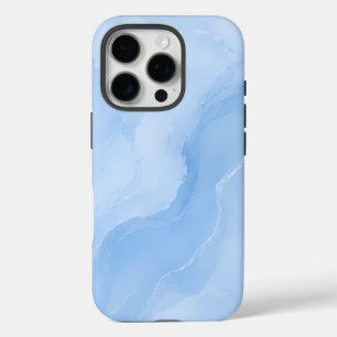 ソフトブルーの大理石抽象パターン iPhone 16 PROケース